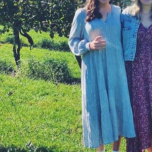 Blue and White Long Sleeved Maxi Dress